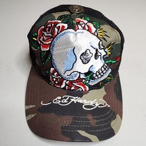 Ed Hardy Snapback Skull Roses Camo Mesh Embroidered Hat